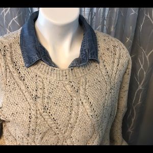 Oatmeal Specked Pullover Cable Sweater 1X